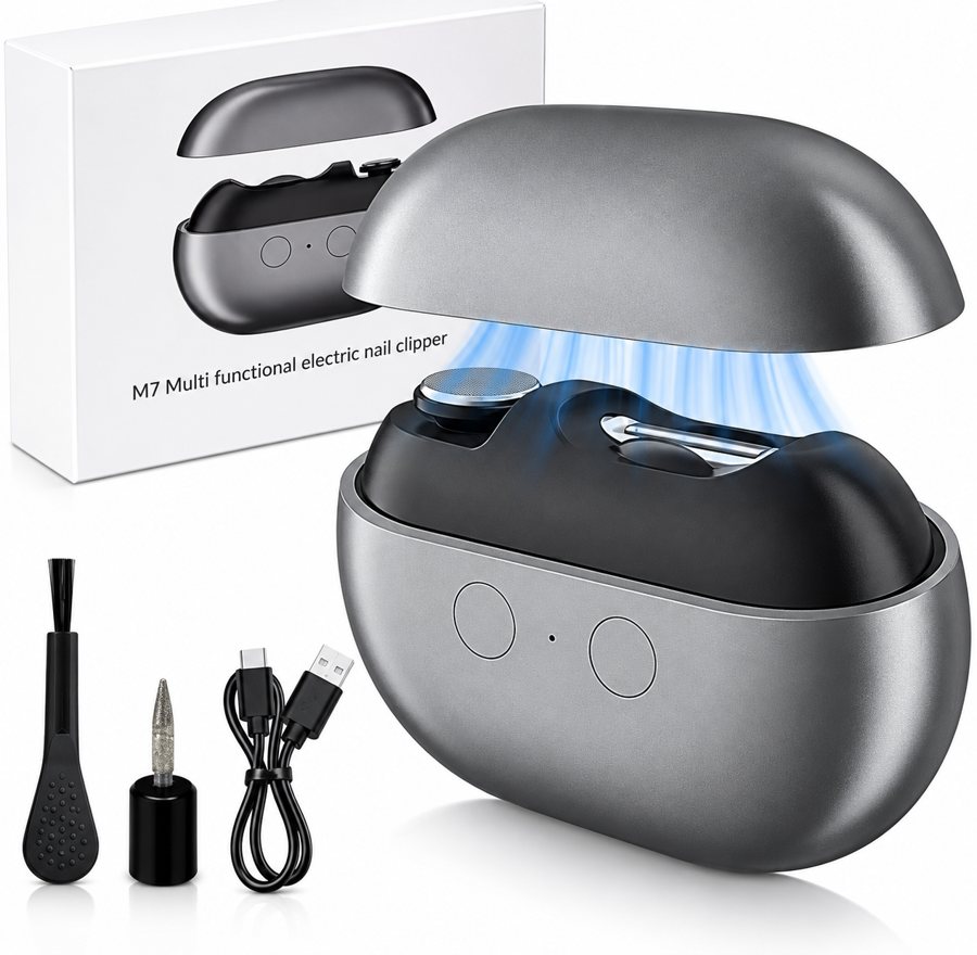 NuvoNail with charging cable, cleaning brush and extra attachment head