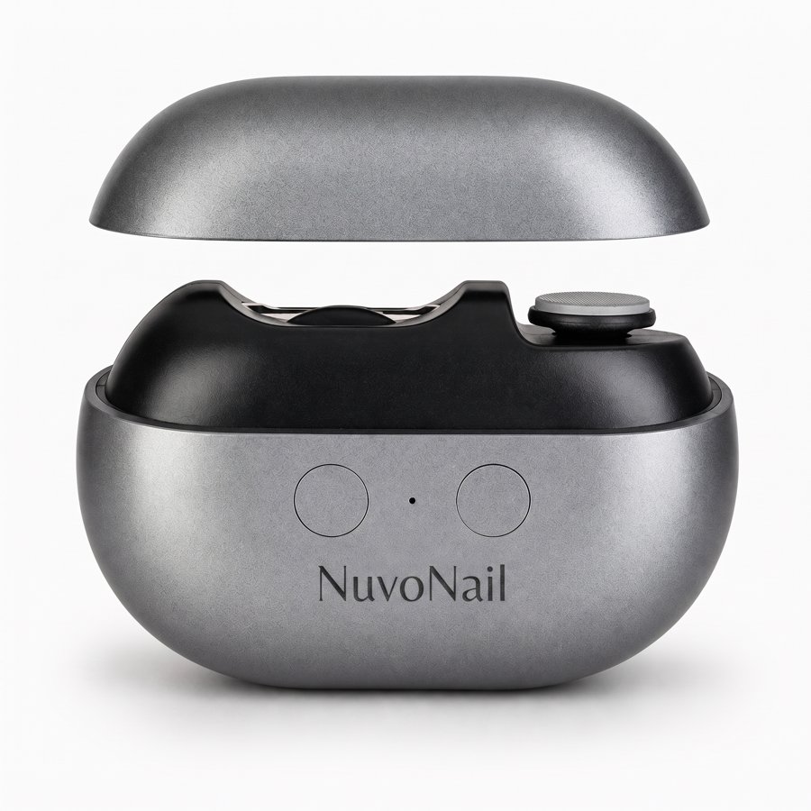 NuvoNail electric nail clipper with its lid removed